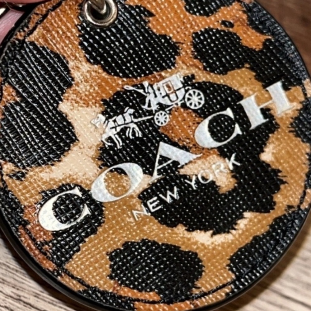 Coach Black & Brown Animal Print Rare Round Key Chain or Bag Charm - Picture 2 of 5